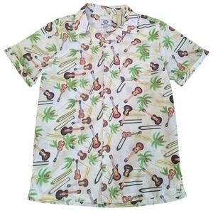 Excellent Condition ONE RESOLUTION Floral & Guitar Hawaiian Shirt Size SMALL